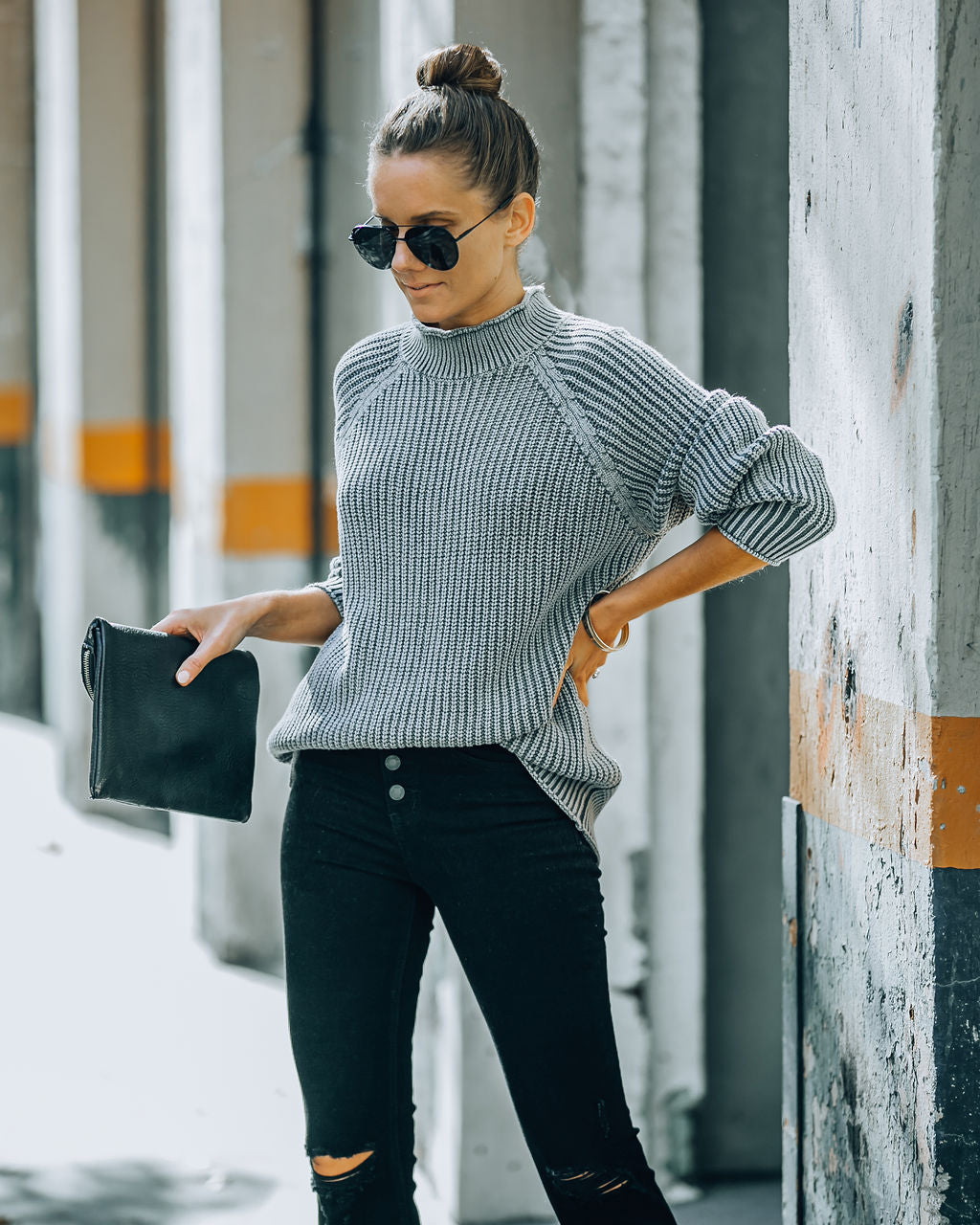 Bellanie Cotton Blend Knit Sweater - Charcoal - FINAL SALE InsStreet