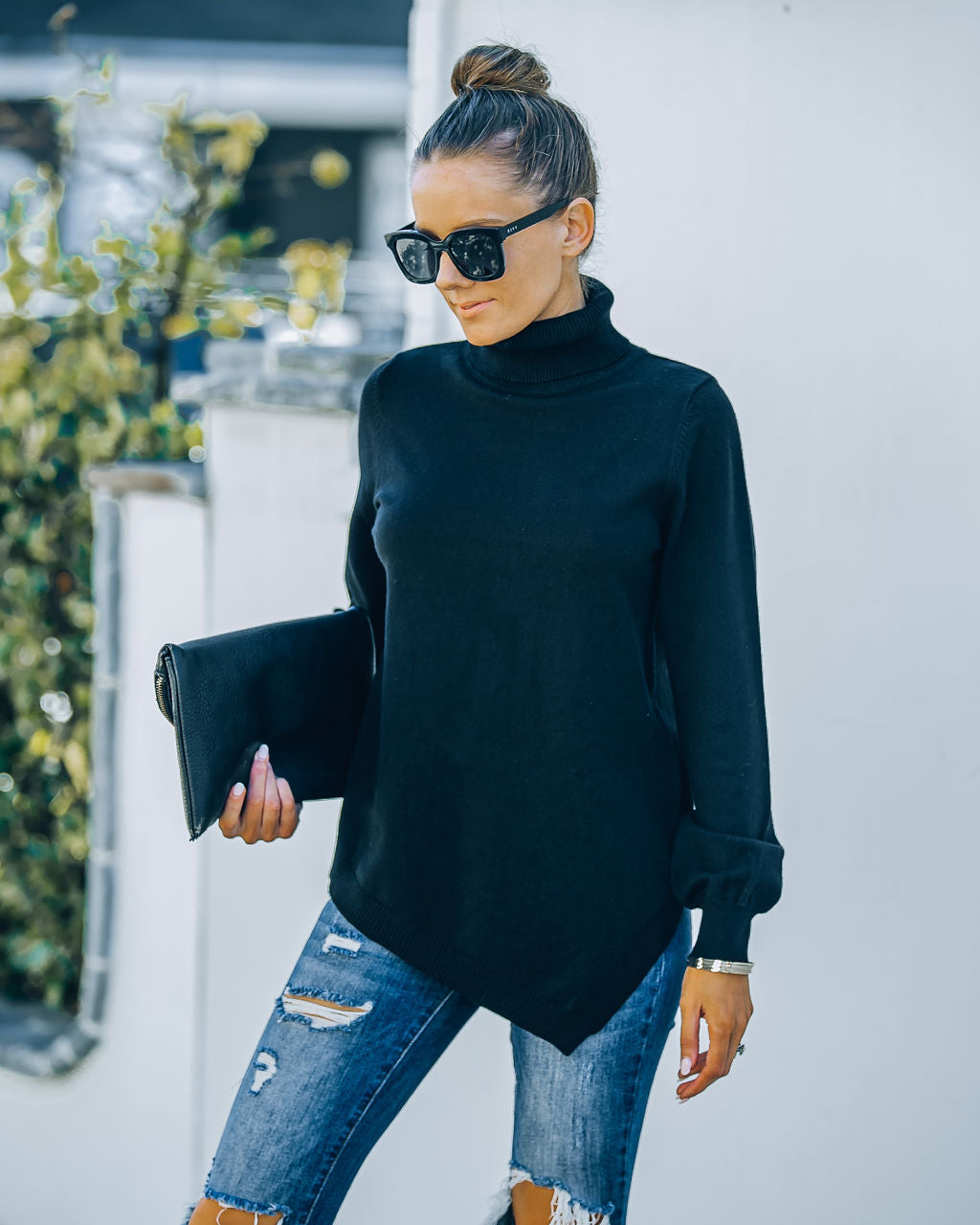 Skyscraper Asymmetrical Turtleneck Sweater - Black - FINAL SALE Ins Street