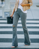 Road Trip Distressed Bell Bottom Denim Pants - Light Charcoal Ins Street