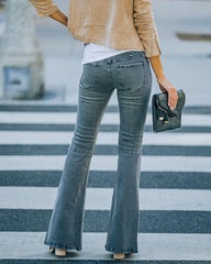 Road Trip Distressed Bell Bottom Denim Pants - Light Charcoal Ins Street