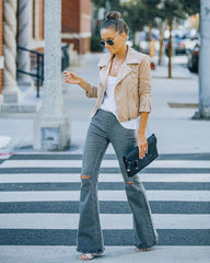 Road Trip Distressed Bell Bottom Denim Pants - Light Charcoal Ins Street