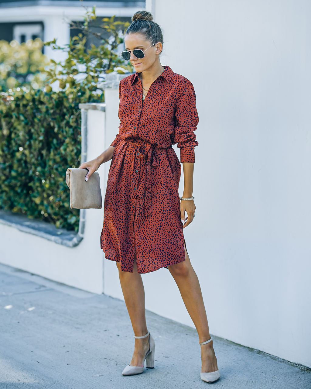 Bubby Printed Button Down Midi Shirt Dress - Rust - FINAL SALE Ins Street