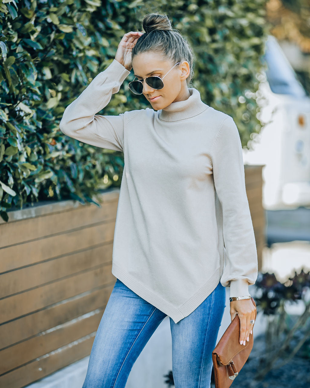 Skyscraper Asymmetrical Turtleneck Sweater - Cream - FINAL SALE Ins Street