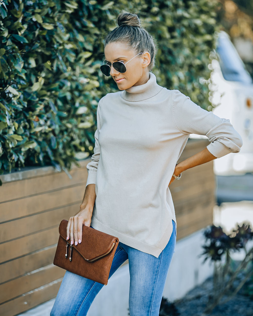 Skyscraper Asymmetrical Turtleneck Sweater - Cream - FINAL SALE Ins Street