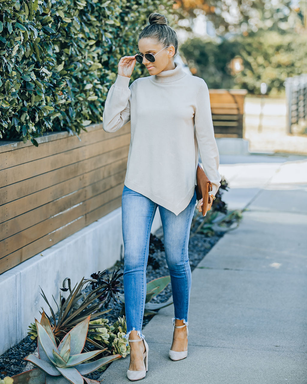 Skyscraper Asymmetrical Turtleneck Sweater - Cream - FINAL SALE Ins Street