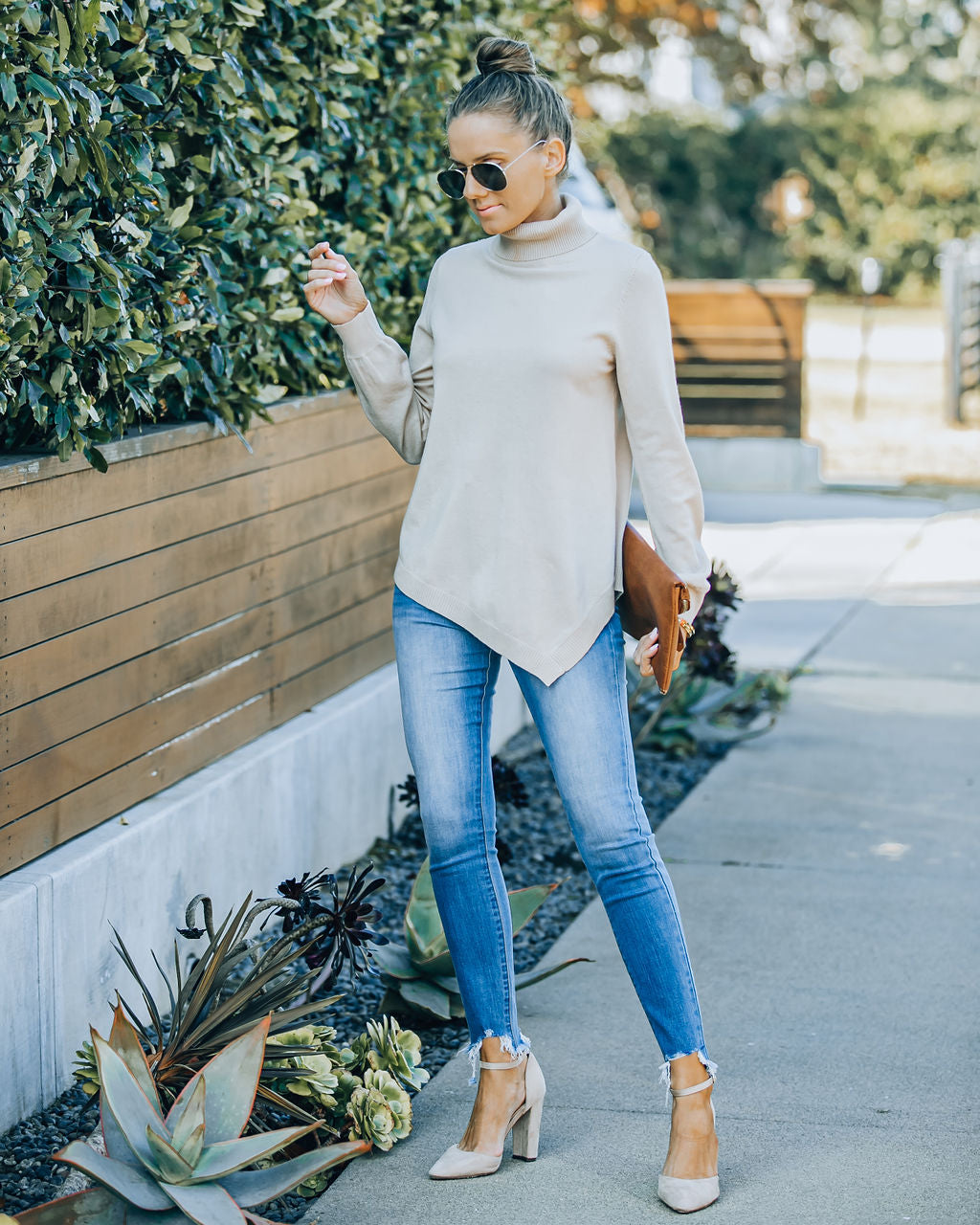 Skyscraper Asymmetrical Turtleneck Sweater - Cream - FINAL SALE Ins Street