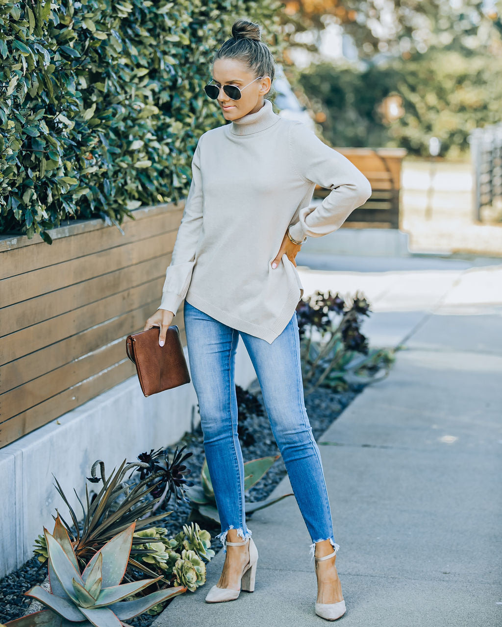 Skyscraper Asymmetrical Turtleneck Sweater - Cream - FINAL SALE Ins Street