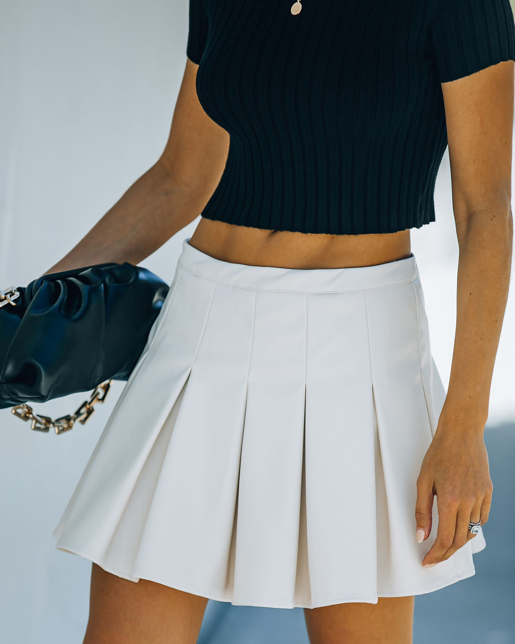 Evie Faux Leather Pleated Tennis Skirt - Cream - FINAL SALE Ins Street