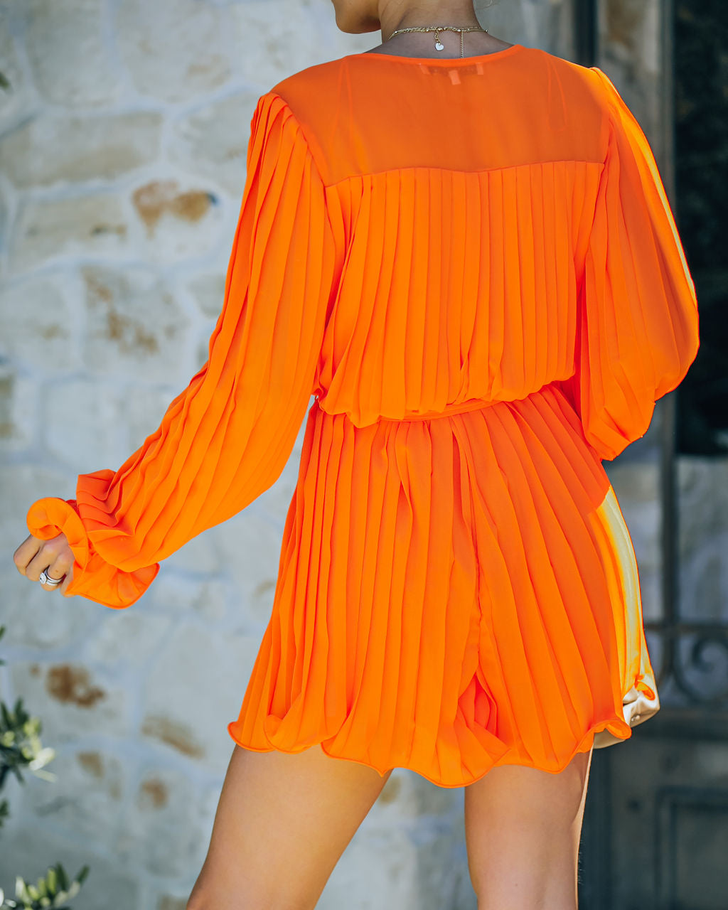 Found Love Pleated Romper - Orange Ins Street