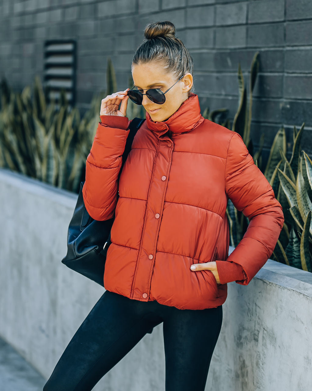 Sugar Bowl Pocketed Puffer Jacket - Brick Ins Street