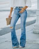 Offset High Rise Distressed Flare Denim Ins Street