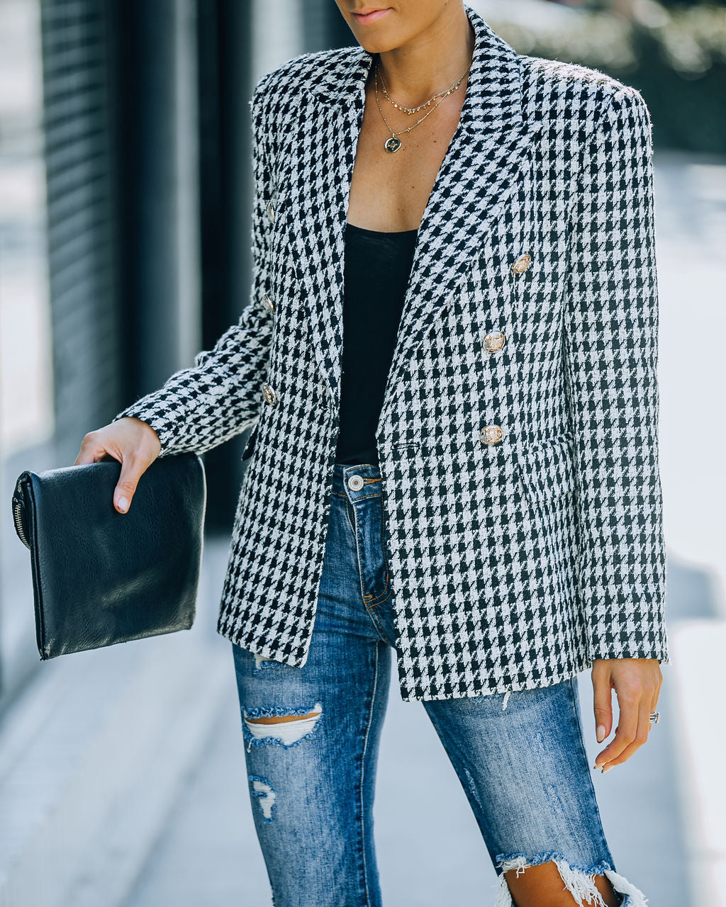 Luck And Charm Tweed Houndstooth Blazer Ins Street