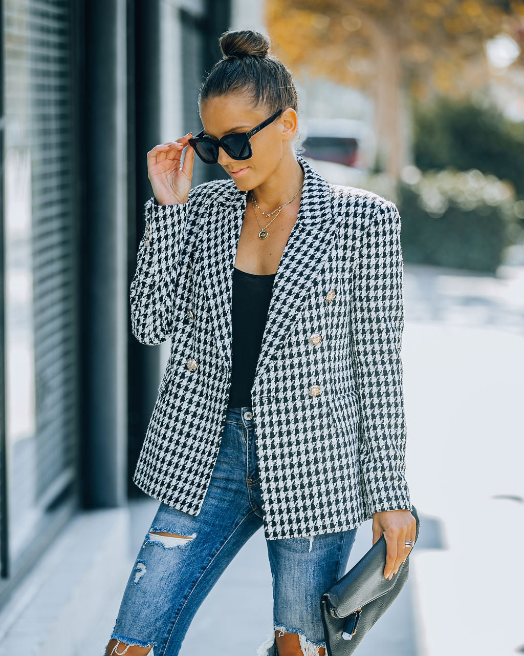 Luck And Charm Tweed Houndstooth Blazer Ins Street