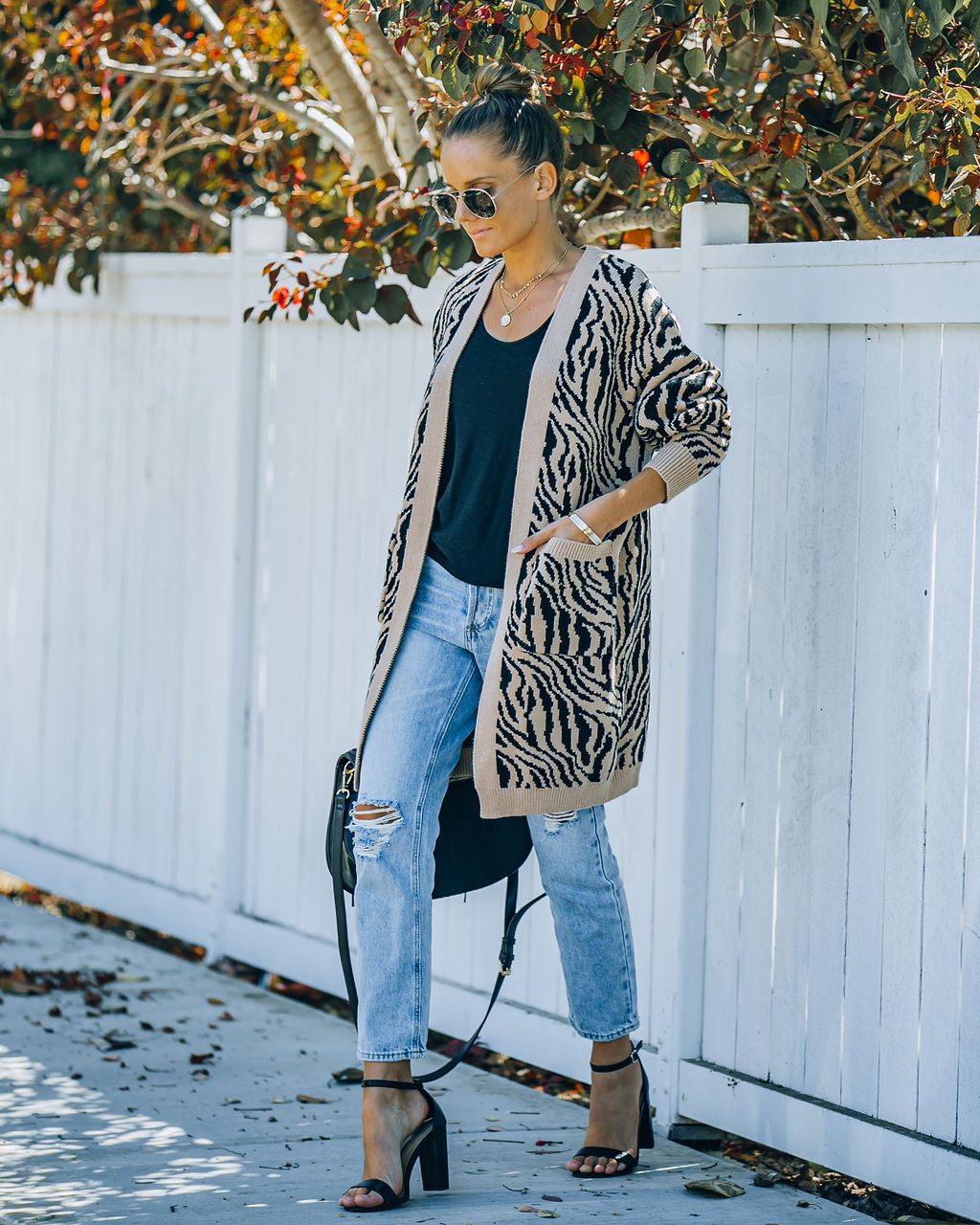 Saddle Up Pocketed Zebra Cardigan Ins Street