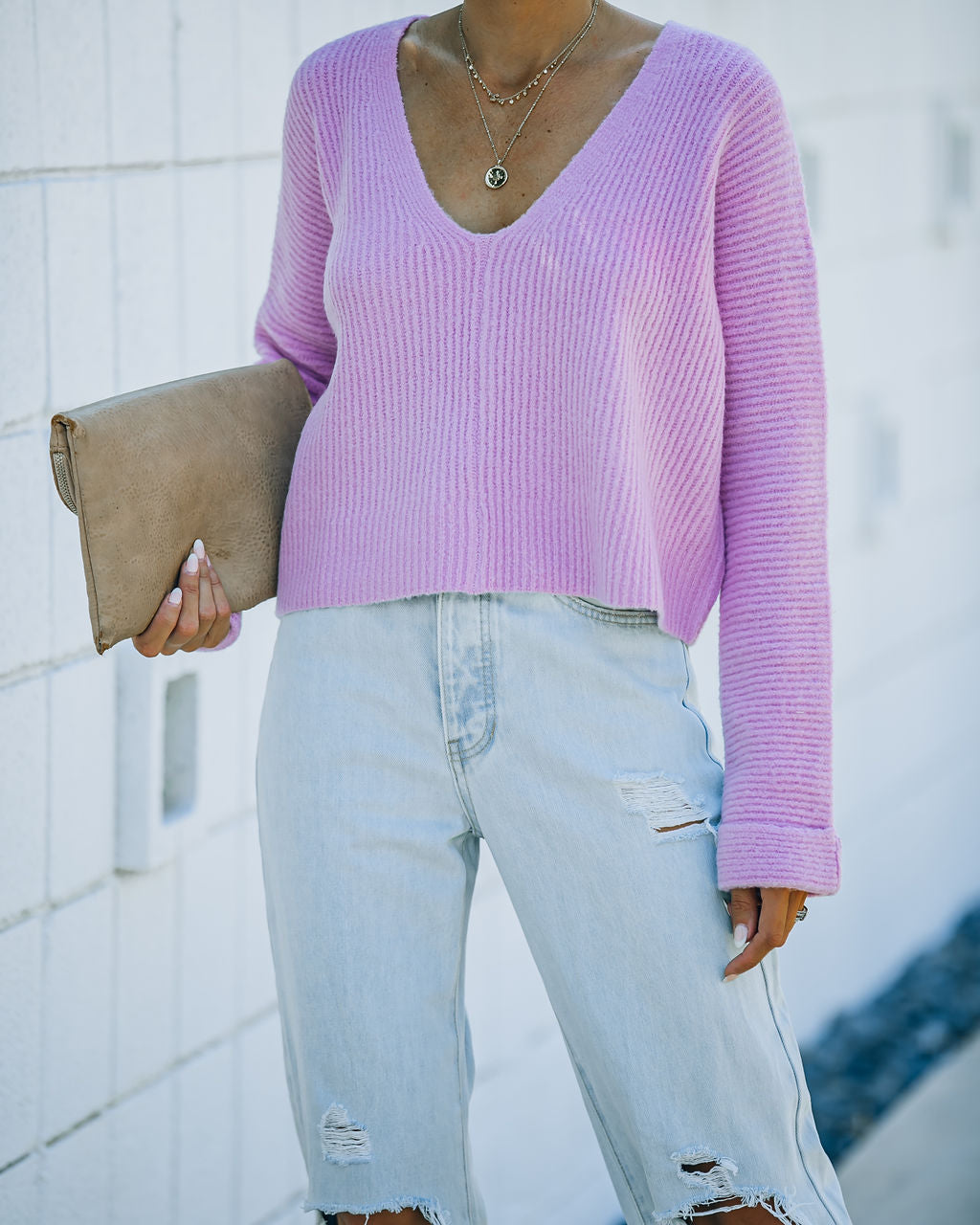 Basin Cropped Knit Sweater - Lavender - FINAL SALE InsStreet