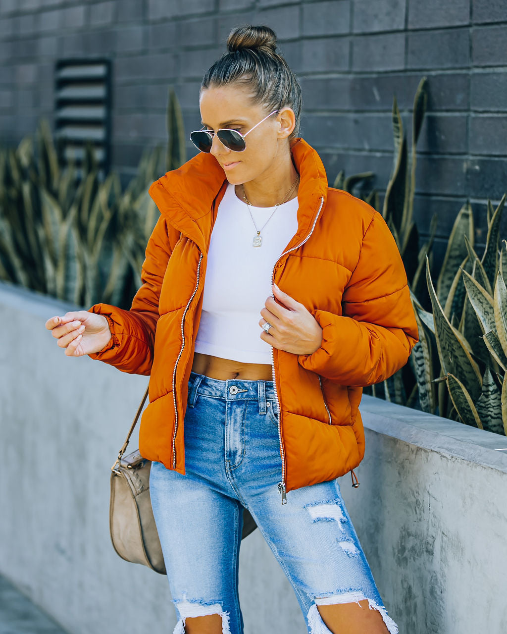 Sugar Bowl Pocketed Puffer Jacket - Burnt Orange - FINAL SALE Ins Street