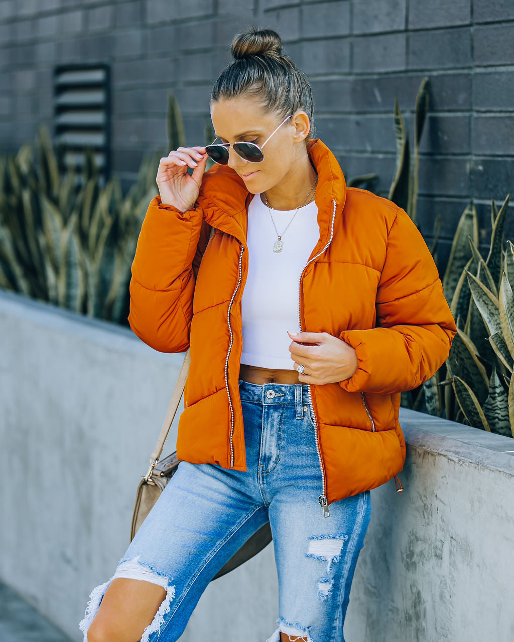 Sugar Bowl Pocketed Puffer Jacket - Burnt Orange - FINAL SALE Ins Street