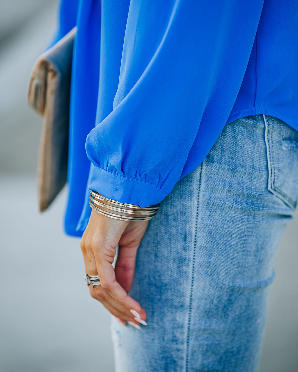 To The Fullest Split Neck Blouse - Royal Blue - FINAL SALE OLIV-001