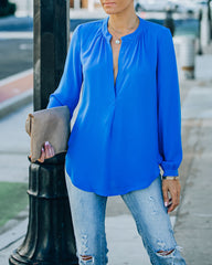 To The Fullest Split Neck Blouse - Royal Blue - FINAL SALE OLIV-001