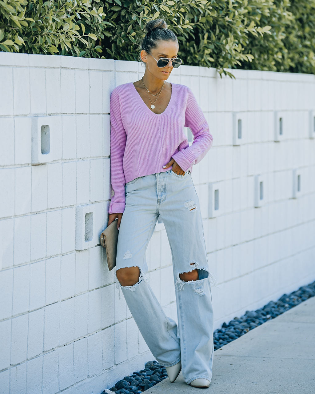 Basin Cropped Knit Sweater - Lavender - FINAL SALE InsStreet