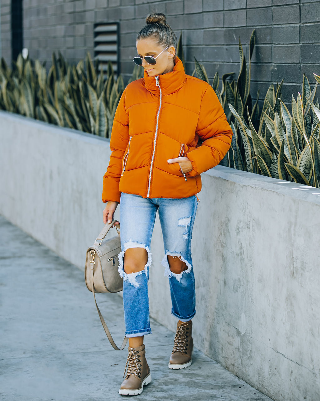 Sugar Bowl Pocketed Puffer Jacket - Burnt Orange - FINAL SALE Ins Street