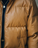 Raza Pocketed Faux Leather Puffer Jacket - Camel Ins Street
