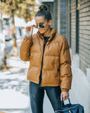 Raza Pocketed Faux Leather Puffer Jacket - Camel Ins Street