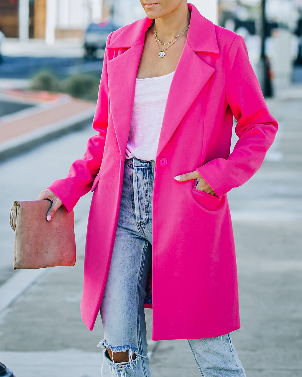 Frisco Pocketed Coat - Hot Pink Ins Street