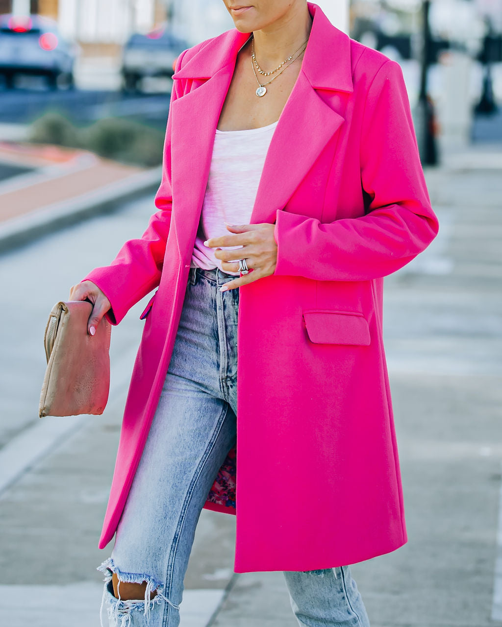 Frisco Pocketed Coat - Hot Pink Ins Street