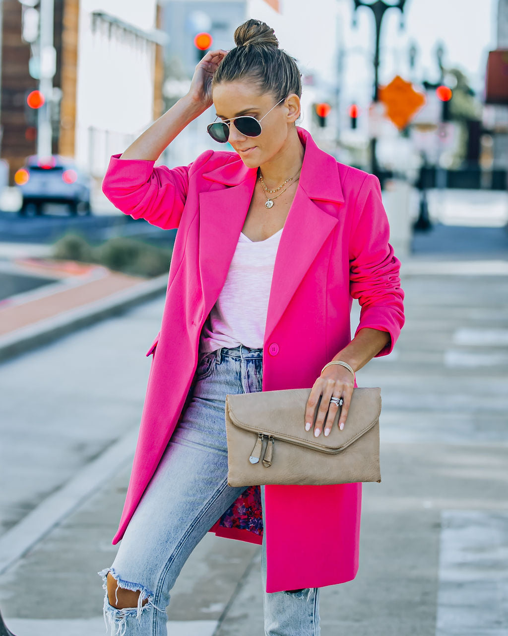 Frisco Pocketed Coat - Hot Pink Ins Street