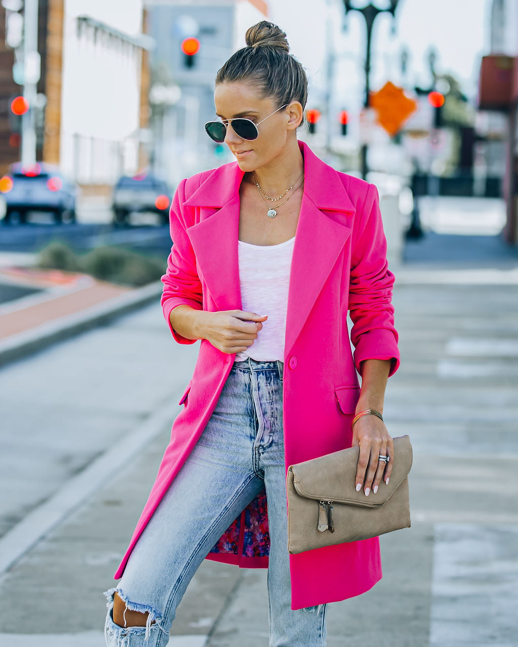 Frisco Pocketed Coat - Hot Pink Ins Street