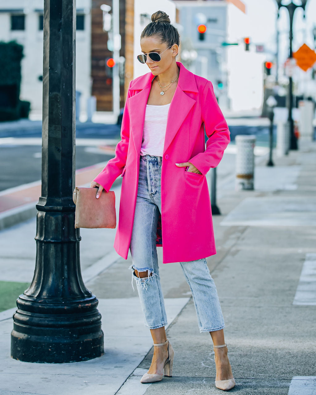 Frisco Pocketed Coat - Hot Pink Ins Street