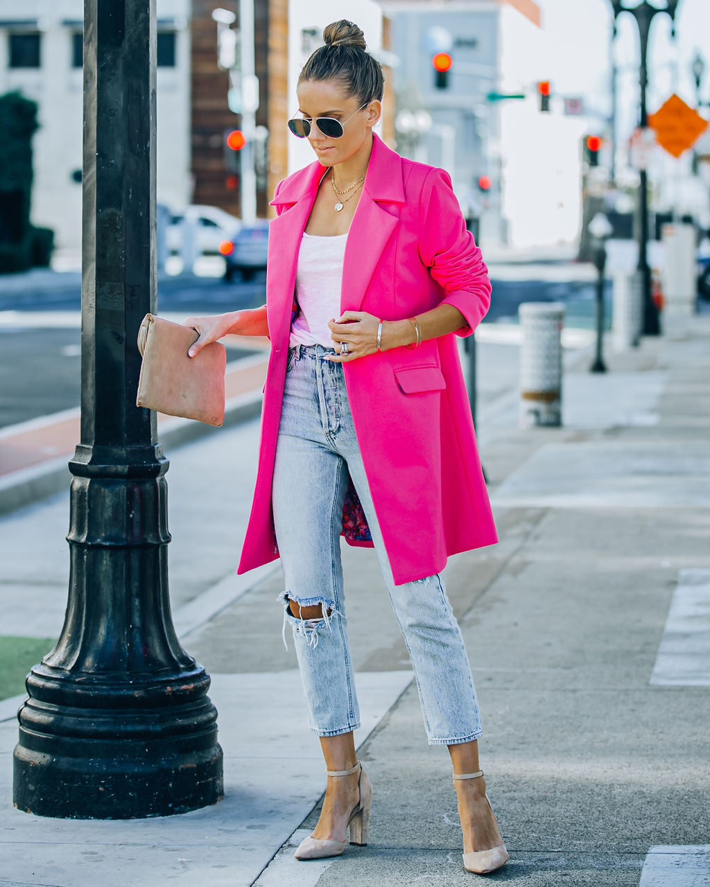 Frisco Pocketed Coat - Hot Pink Ins Street