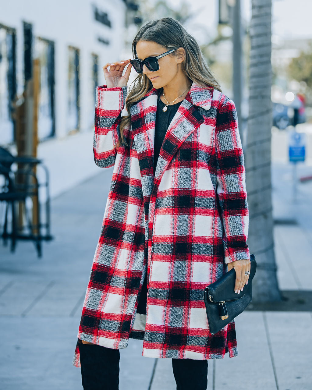 Wishful Winter Pocketed Plaid Coat - Red Ins Street