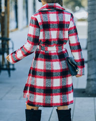 Wishful Winter Pocketed Plaid Coat - Red Ins Street