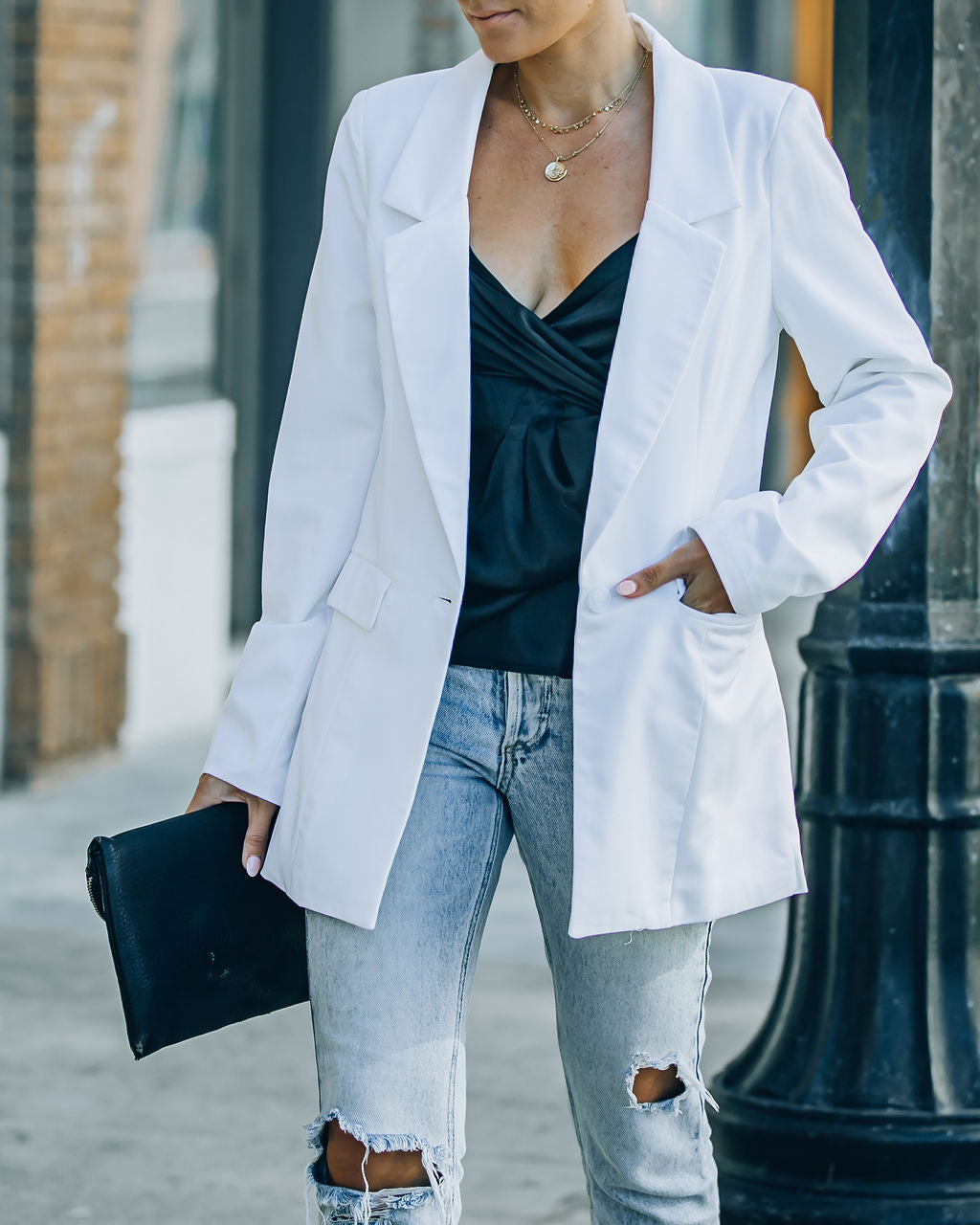 Runway Pocketed Blazer - White Ins Street