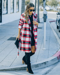 Wishful Winter Pocketed Plaid Coat - Red Ins Street