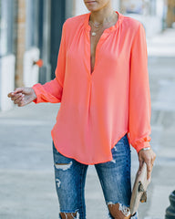 To The Fullest Split Neck Blouse - Coral - FINAL SALE OLIV-001