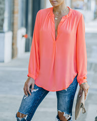 To The Fullest Split Neck Blouse - Coral - FINAL SALE OLIV-001