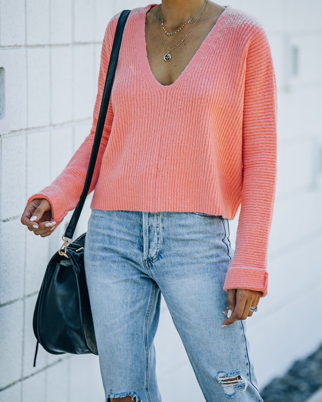 Basin Cropped Knit Sweater - Coral - FINAL SALE InsStreet