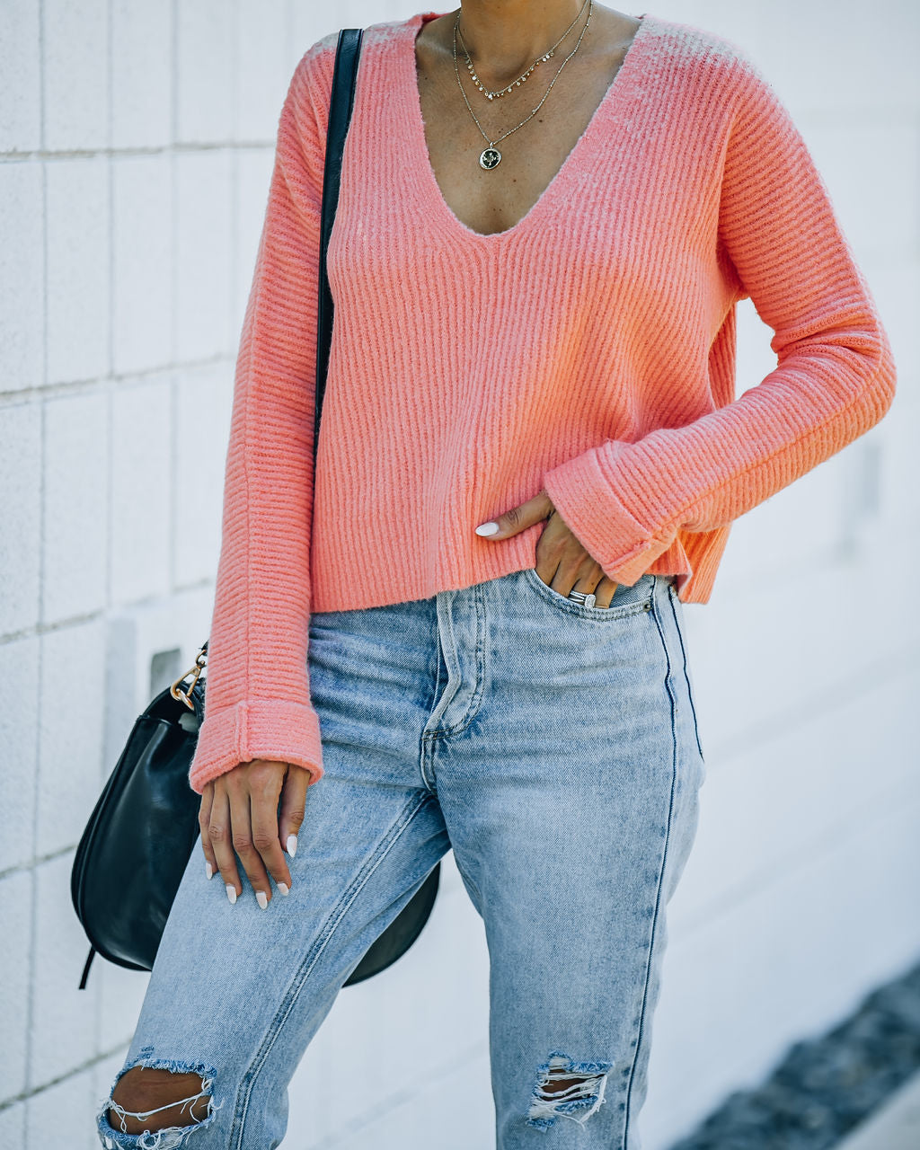 Basin Cropped Knit Sweater - Coral - FINAL SALE InsStreet