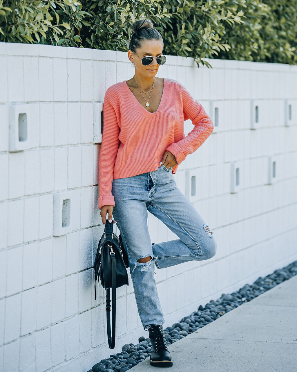 Basin Cropped Knit Sweater - Coral - FINAL SALE InsStreet