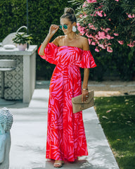 Royal Villa Palm Print Off The Shoulder Maxi Dress Ins Street