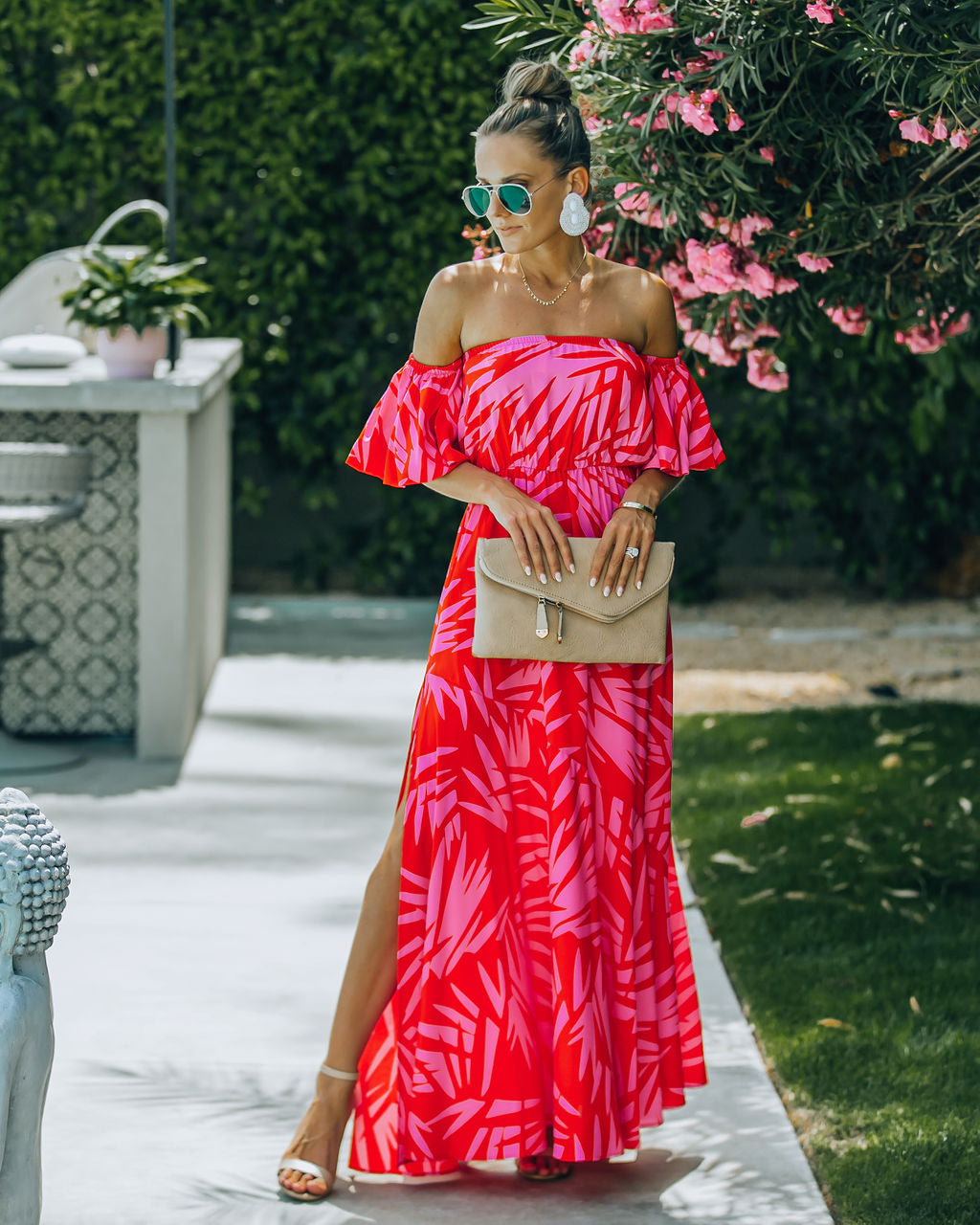 Royal Villa Palm Print Off The Shoulder Maxi Dress Ins Street