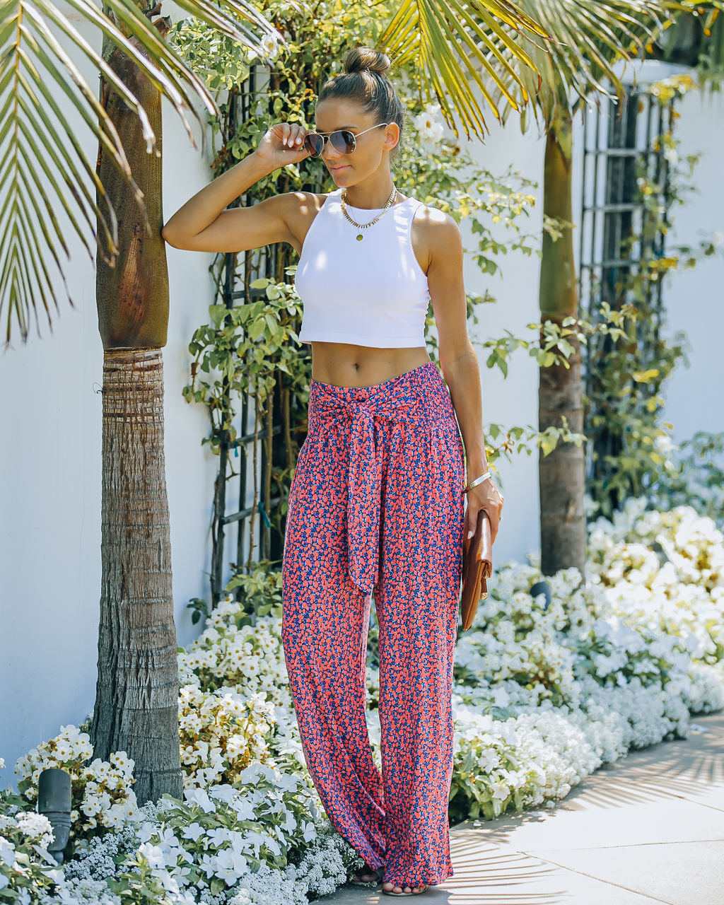 Kuta Floral High Rise Tie Front Pants Ins Street