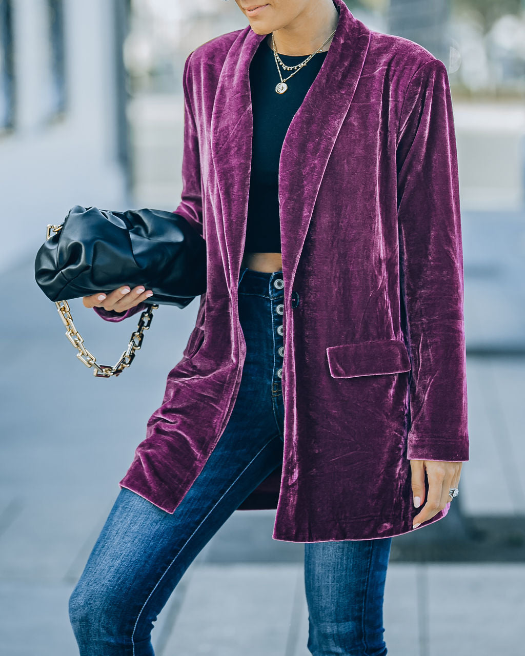 Chicest Pocketed Velvet Blazer - Purple - FINAL SALE Ins Street