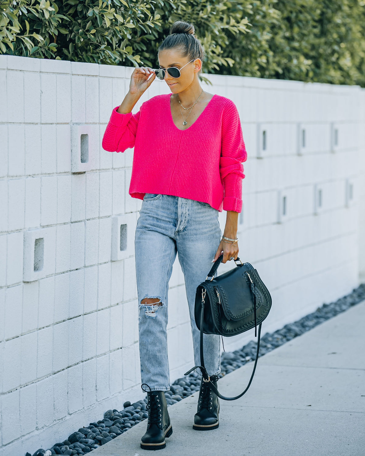 Basin Cropped Knit Sweater - Hot Pink - FINAL SALE InsStreet