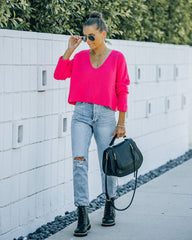 Basin Cropped Knit Sweater - Hot Pink - FINAL SALE InsStreet