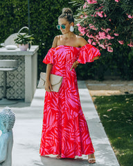 Royal Villa Palm Print Off The Shoulder Maxi Dress Ins Street