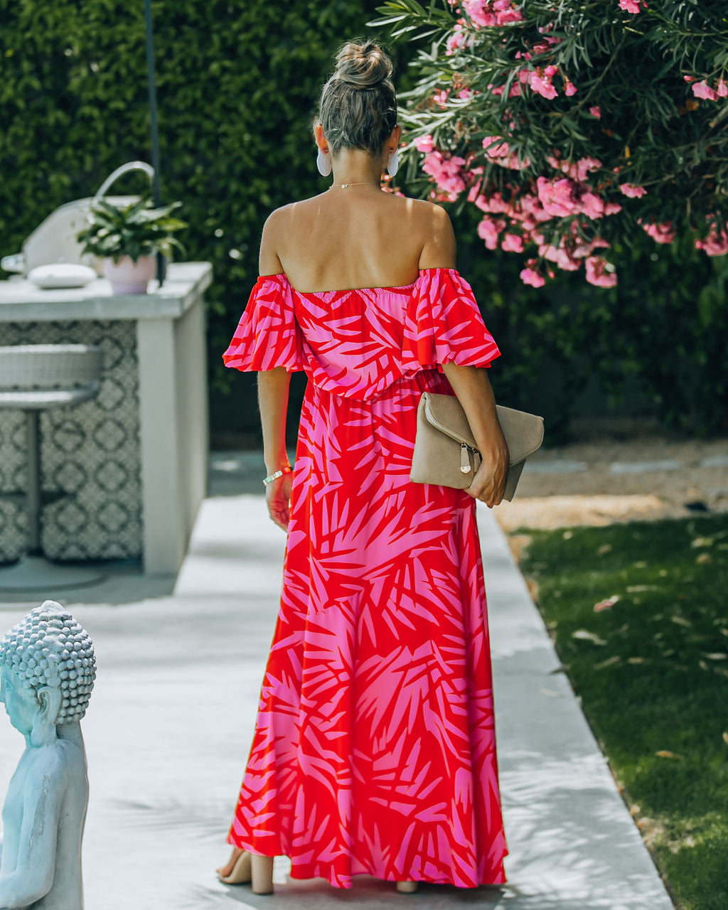 Royal Villa Palm Print Off The Shoulder Maxi Dress Ins Street